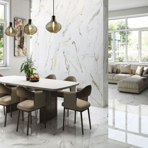 Calacatta Gold Marble Effect Polished Porcelain Wall   Floor Tile   1200mm x 600mm Kitchen Floor Tiles