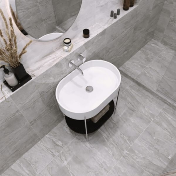 Salerno Grey Gloss Marble Effect Porcelain Floor Tile - 607mm x 607mm 