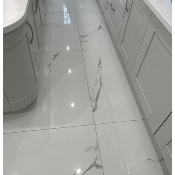 Statuario White Marble Effect Polished Porcelain Tile Kitchen Floor Tiles