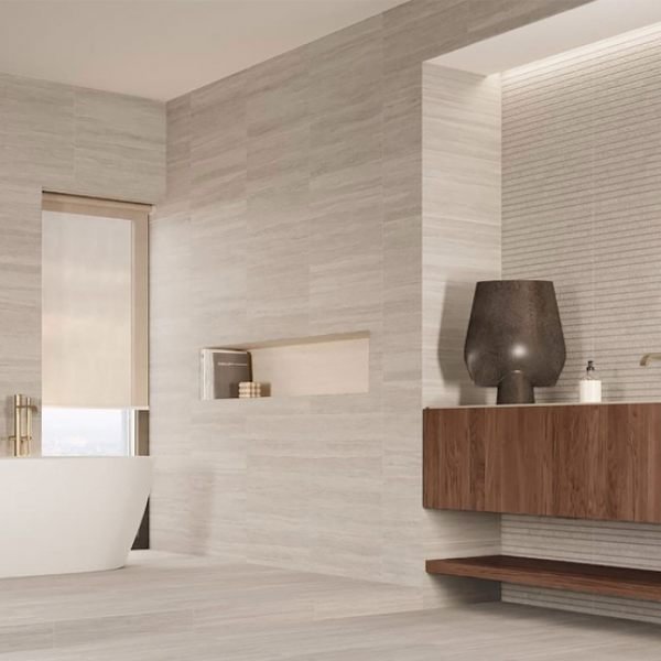 Valencia Ivory Matt Travertine Effect Porcelain Wall   Floor Tile   600mm x 300mm 